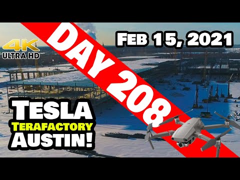 Tesla Gigafactory Austin 4K  Day 208 - 2/15/21 - Terafactory Texas - GIGA TEXAS COVERED IN SNOW!