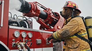 Flames Engulf the Farm! Fire Truck’s Water Cannon Roars to Extinguish Blaze