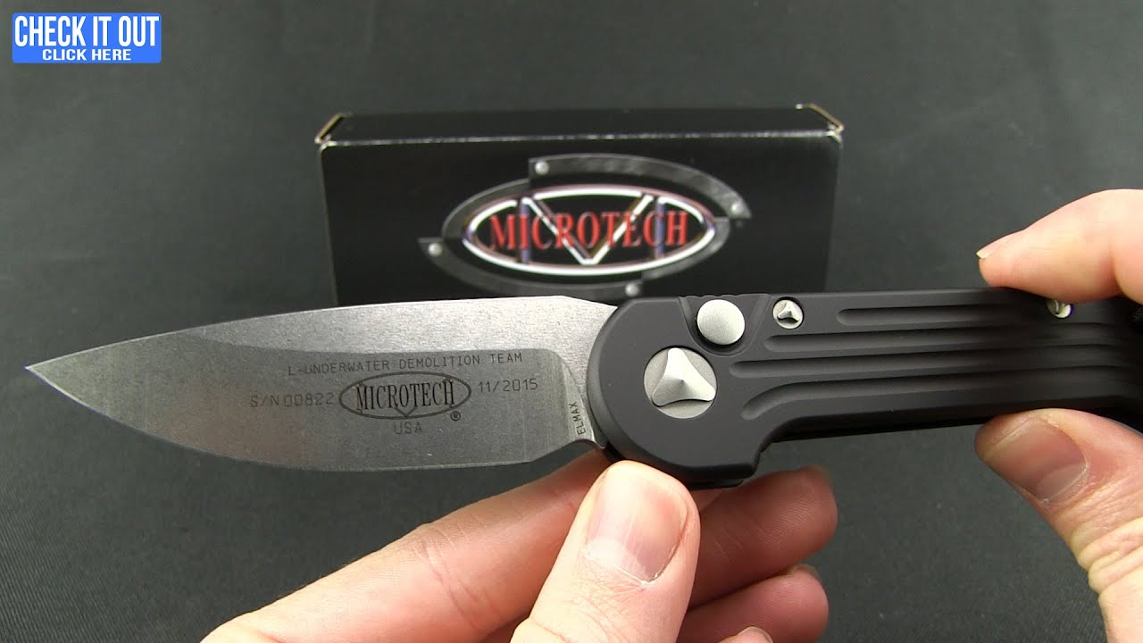 Microtech LUDT Automatic Knife Black (3.4" Stonewash Serr) 135-11