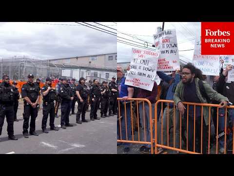 Law Enforcement Lines Up In Front Of Delaney Hall As Counterprotesters, Protesters Clash