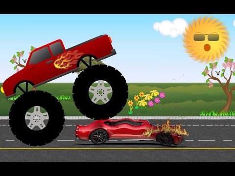 Monster Trucks Teaching Children Colors and Crushing Cars