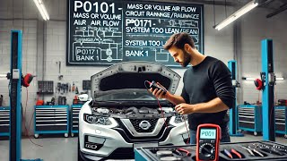 P0101, P0171 Nissan Rogue 2014-2020 Mass or Volume Air Flow Circuit Performance and System Too Lean