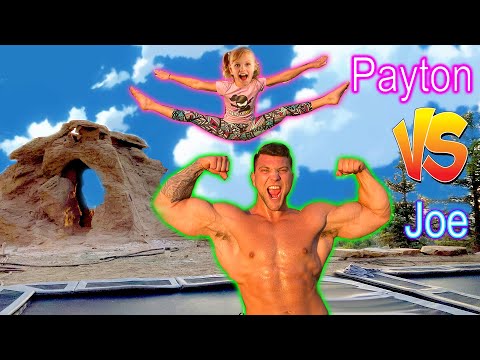 Payton the Gymnast VS Joe the GIANT! TRAMPOLINE CHALLENGE!