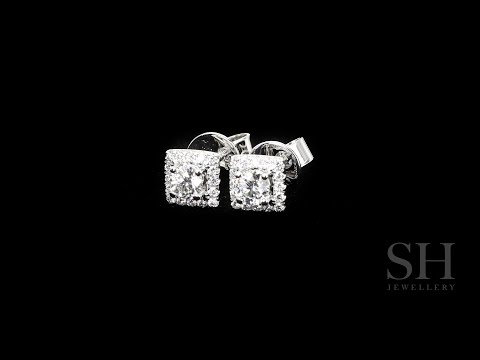 Elegant square halo cluster diamond stud earrings - W0300 - 0.25ct