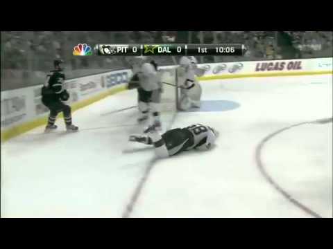 Huge Hit : Nystrom v Letang : Stars v Penguins : February 29 2012