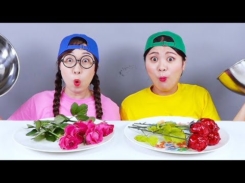REAL FOOD VS GUMMY CHOCOLATE FOOD CHALLENGE DONA