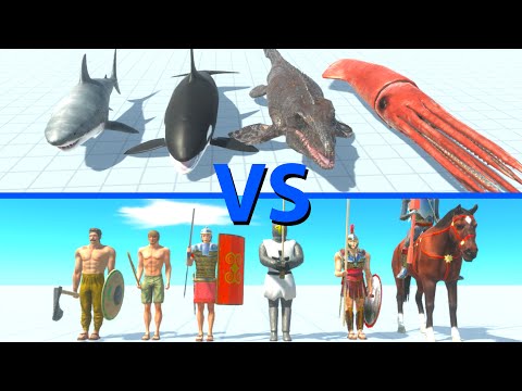 NEW AQUATICS Team vs ANCIENT HUMANS Team - Animal Revolt Battle Simulator
