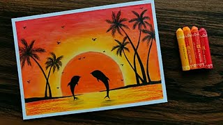 preview picture of video 'Oil pastel drawing dolphin and sunset'