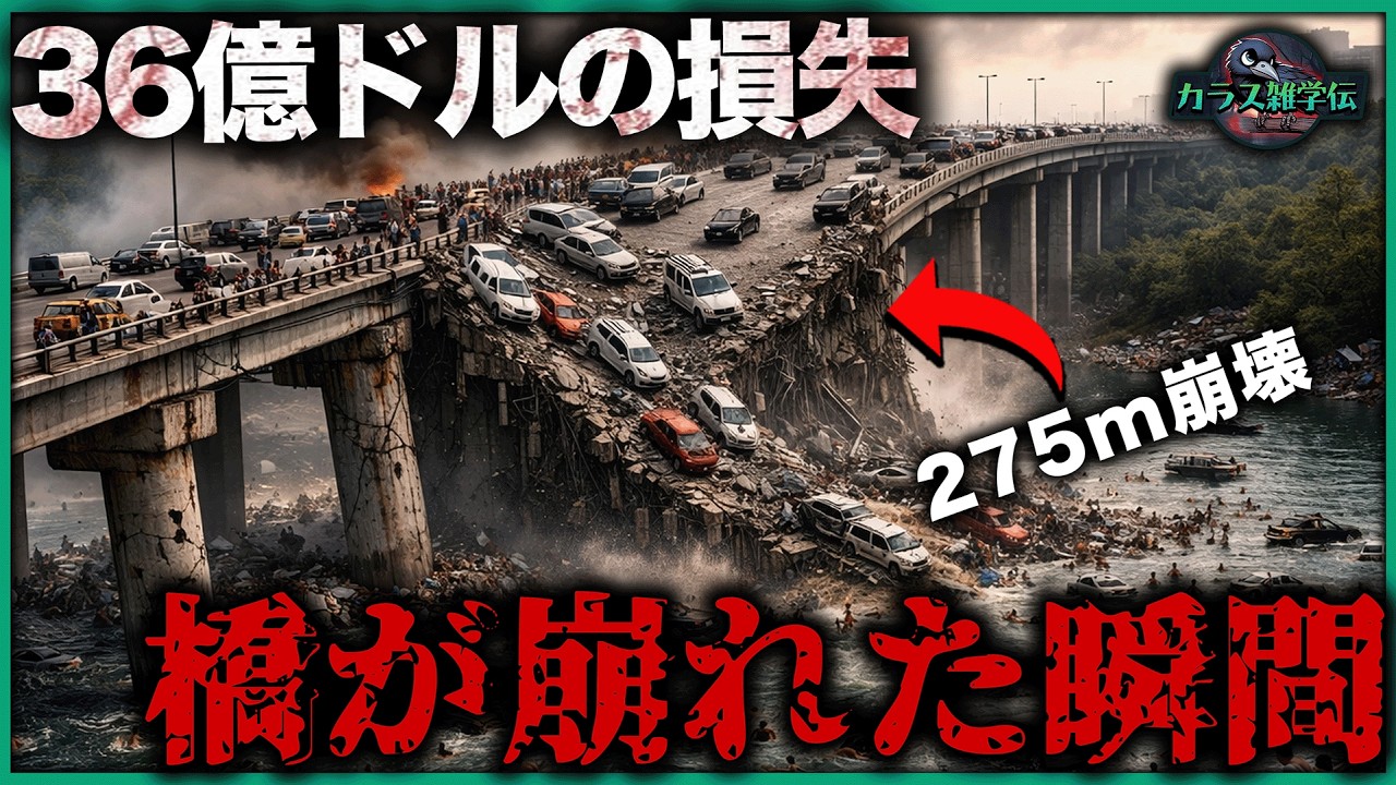 【衝撃】橋が崩れた瞬間8選！36億ドルの損失、275m崩壊...工学史に残る重大ミス