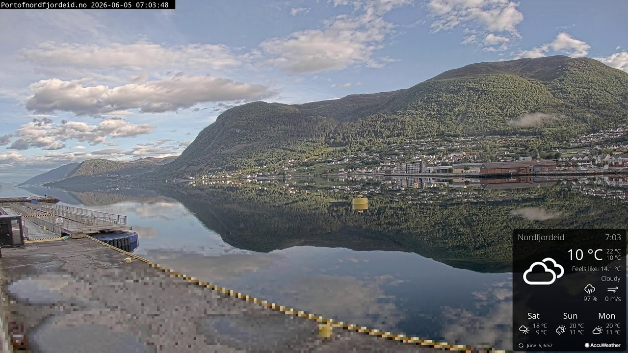 Live webcam view of Nordfjordeid Harbor & Fjord