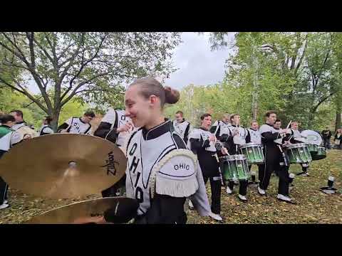 The Ohio University Marching 110 Drumline WarmUp Homecoming 2023