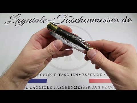 Laguiole Taschenmesser mit Korkenzieher Griff aus Hornspitze und Messingbacken