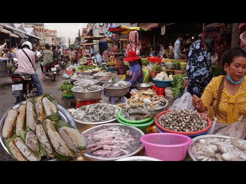 Morning Food Market At Phsar Prek Phnov - Walking Around Prek Phnov Market @ Khan Prek Phnov