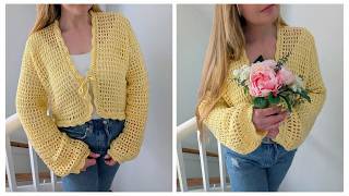 CROCHET EASY MESH CARDIGAN TUTORIAL FOR BEGINNERS | DIY Crochet Lacy Bolero Cardigan & Free Pattern