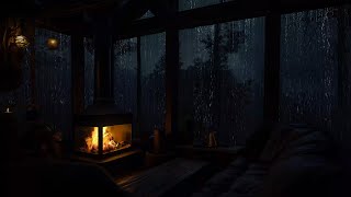 Rain Sounds for Sleeping in Cozy Forest | Cabin Night with Fireplace Ambience