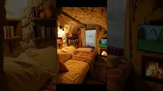 Unwind in the Perfect Winter Cabin: Snow, Blankets, and Tranquility. #relaxation #cozybedroom