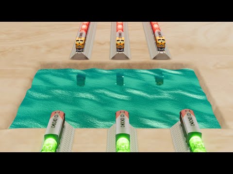 Impossible Giant Pothole Rail Tracks Vs Trains Crossing Deep Water- BeamNG.Drive
