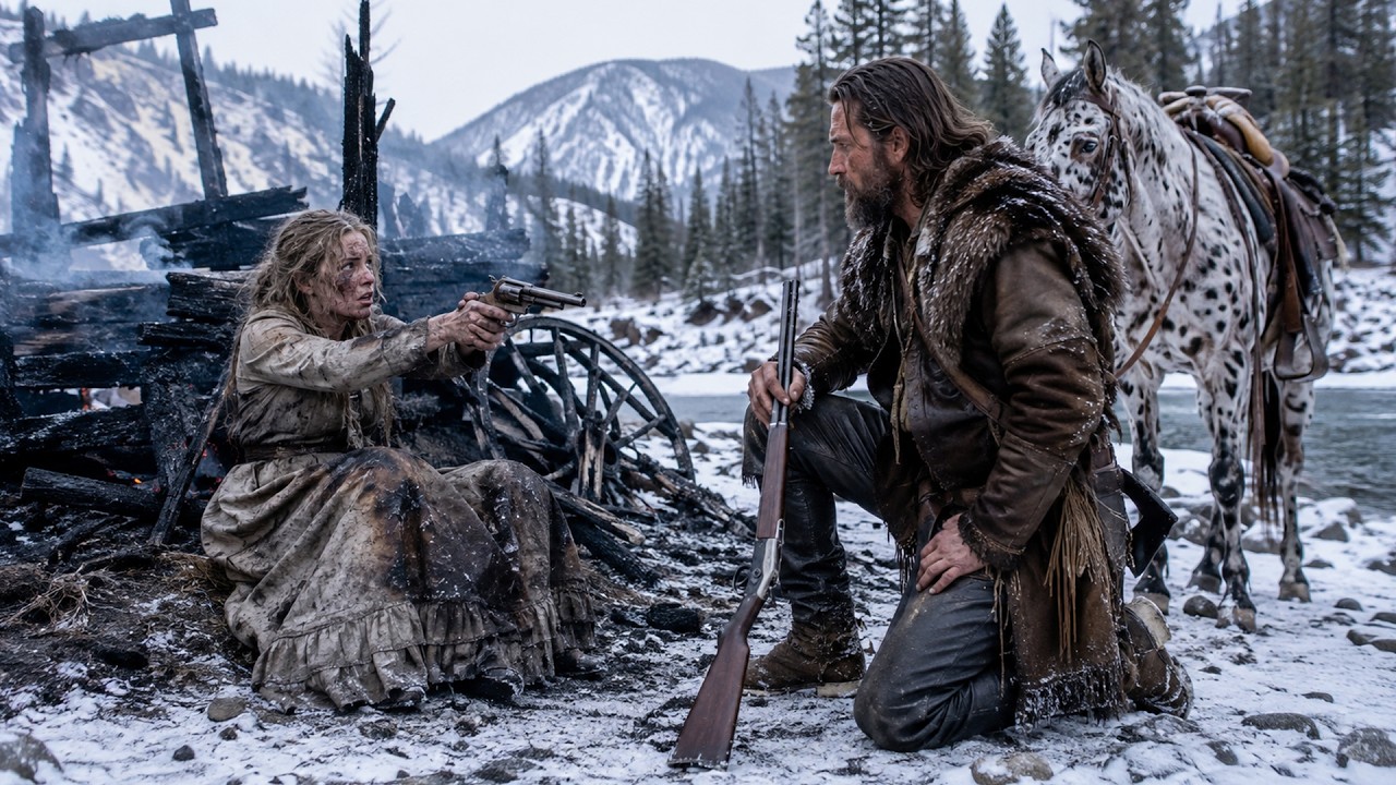 “You Can Sleep Here Tonight.”—A Mountain Man Found Her Shivering Beside a Burned Wagon