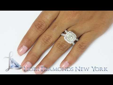 ER-SOLD-033 - 5.28 Carat G-SI2 Cushion Cut Diamond Engagement Ring 14k White Gold Pave Halo