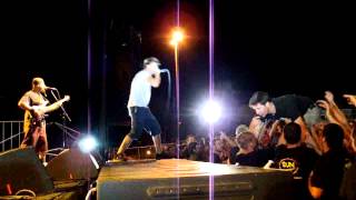 Riley Murphy stagediving during Authority Zero&#39;s set at NAU Skys the Limit