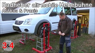 mobile DIY Hebebühne mit Radheber Reifenheber Reifengreifer und Unterstellböcken