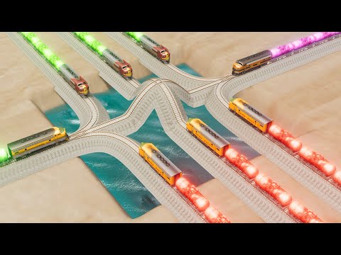 Impossible Rail Bump Crossing Vs Turning Tracks, Giant Pit, Deep Water, Pot Hole - BeamNG.Drive