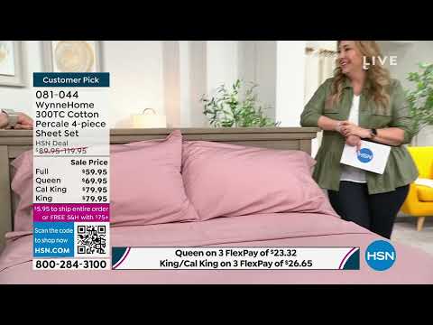 WynneHome 300TC Cotton Percale 4piece Full Sheet Set