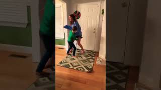 Tickling babysitter with a sock.