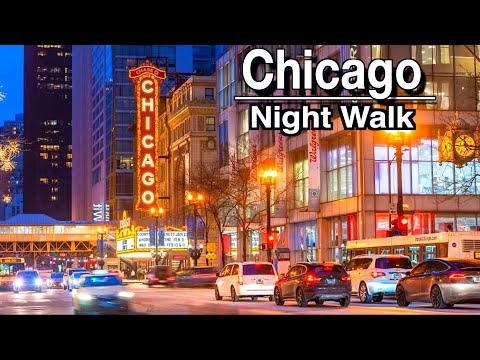 Chicago At Night Downtown Magnificent Mile Shops | 5k 60 | City Sounds