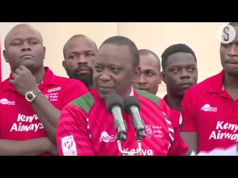 National Sevens Rugby team presents Uhuru with Singapore trophy