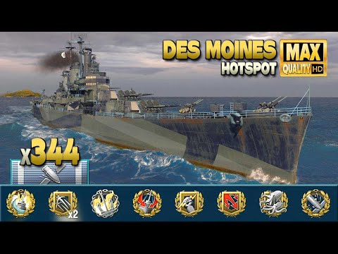 Cruiser Des Moines: Nice team work on map Hotspot - World of Warships