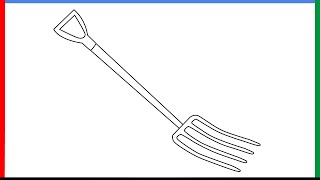 How to draw a Gardening fork step by step for beginners