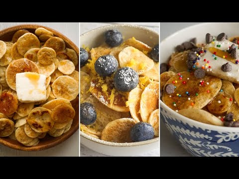 PANCAKE CEREAL 3 WAYS 🥞🥣🥞🥣 Tik Tok Inspired VEGAN RECIPE
