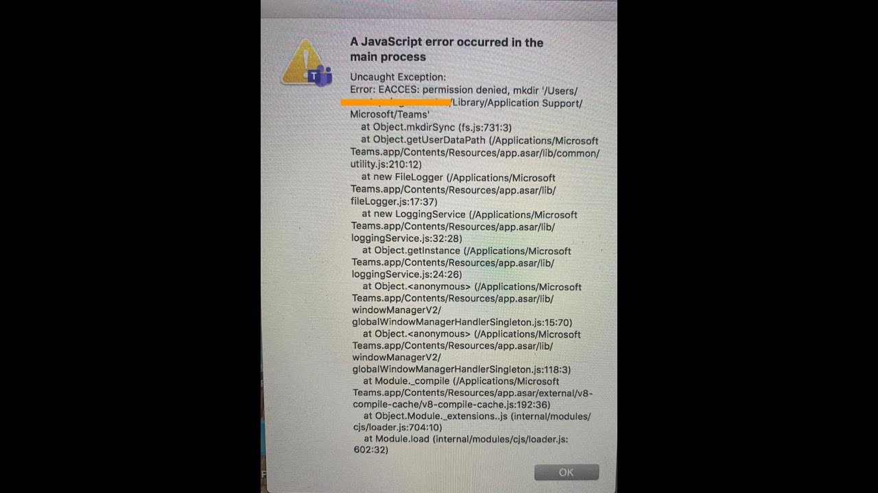 Microsoft Teams for MAC Javascript Error solution
