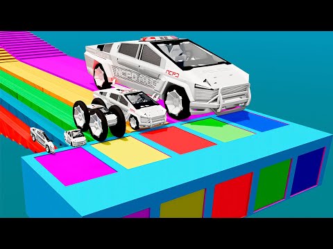 Small Cars on Big Car vs Slide Color with Portal Pool Cars vs Deep Water    beamNG Drive # 31