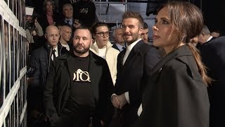Victoria Beckham, David Beckham, Brooklyn Beckham backstage at Dior with Kim Jones