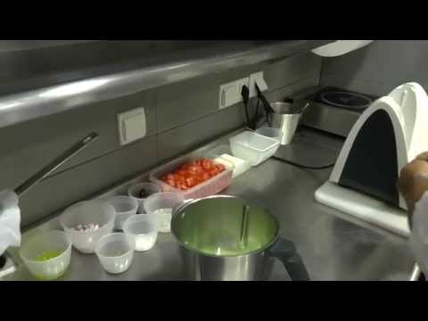 Hiliadaki and Roussos prepare a frozen greek salad at the 2 Michelin Funky Gourmet in Athens