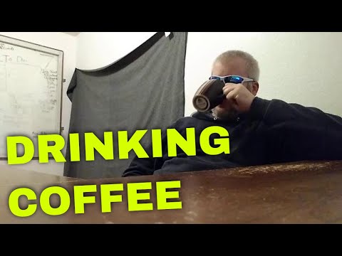 Sitting at my desk drinking COFFEE