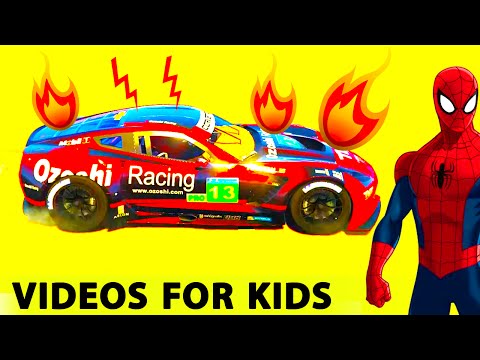 COLOR CARS Party in SPIDERMAN Cartoon for Kids and Sport Car /w Children's Nursery Rhymes Songs Video