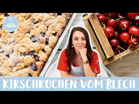 Kirschkuchen vom Blech mit Streusel 🍒🍰 | Blitz Blechkuchen | Einfacher Kirschkuchen | Einfach Backen