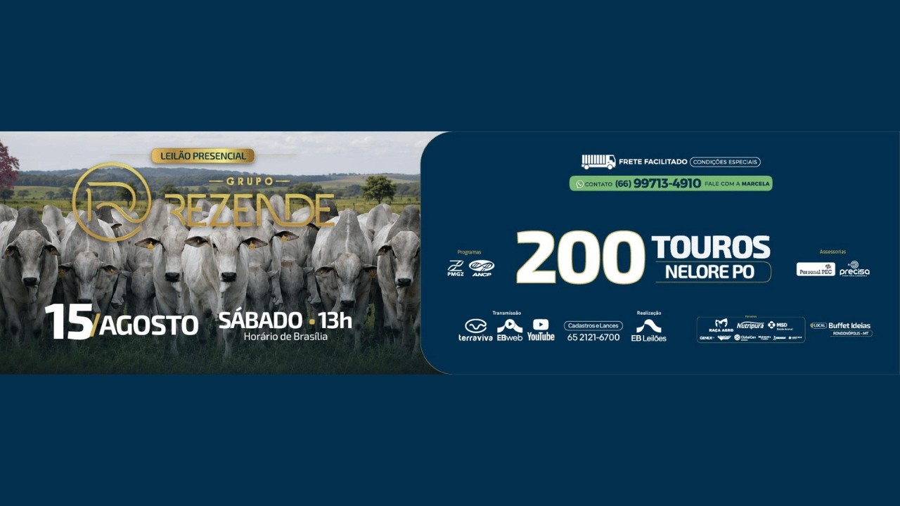 LEILÃO VIRTUAL GENÉTICA TOUROS GRUPO REZENDE | 15/08/2026 – 13H