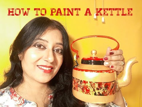 How to handpaint a kettle/ tea kettle home decor/ reusing ol...