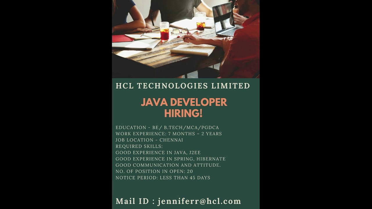 Hiring | HCL Technologies Limited is looking for Java Developers | Jobline India