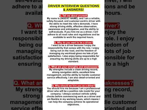 DRIVER Interview Questions and Answers! #driving #driverinterview