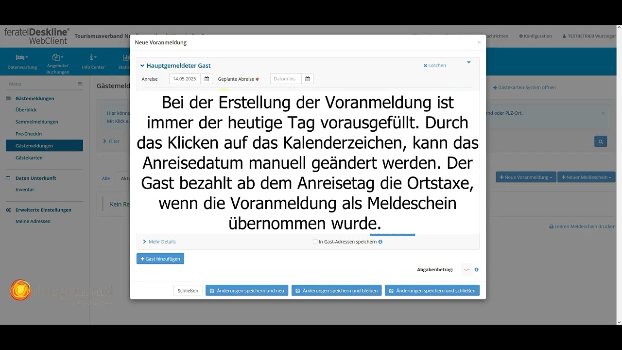 Voranmeldung Individualgast