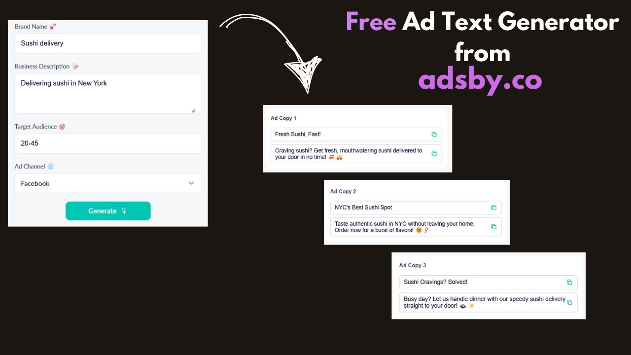 Free AD text generator from Adsby