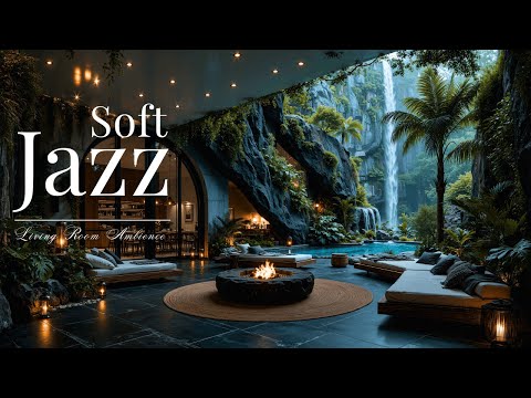 Serene Living Room Lounge With Soft Jazz | Cozy Fireplace & Nature Sounds For Relaxing