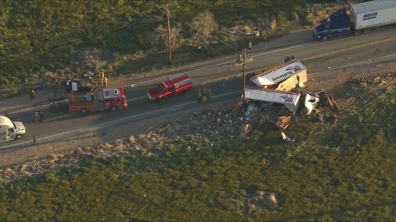 1 dead, 5 injured in crash involving overturned big rig in L.A. County