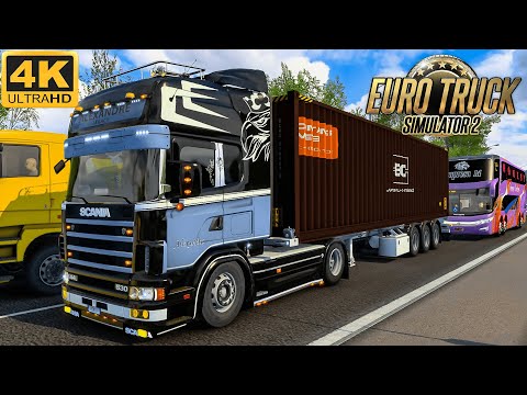 SCANIA 144L V8 530: Hauling BOX CONTAINER HC from DRESDEN 🇩🇪 to HAMBURG 🇩🇪| ETS2 [G29]