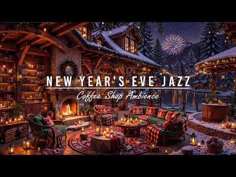 New Year’s Eve Winter Coffee Shop Ambience❄️Crackling Fireplace & Smooth Piano Jazz Music & Firework